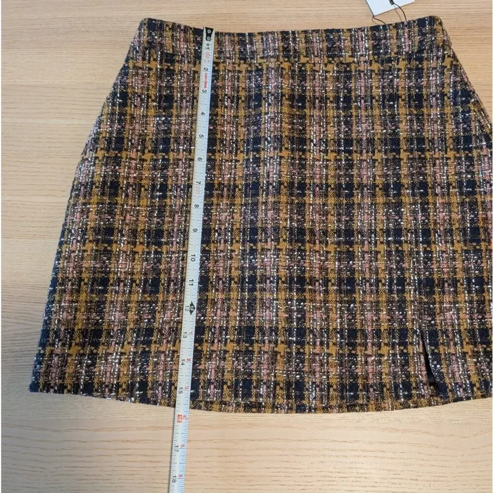 Greylin Skirt Womens XS Mini Black/Orange Tweed Plaid Pencil Straight NWT